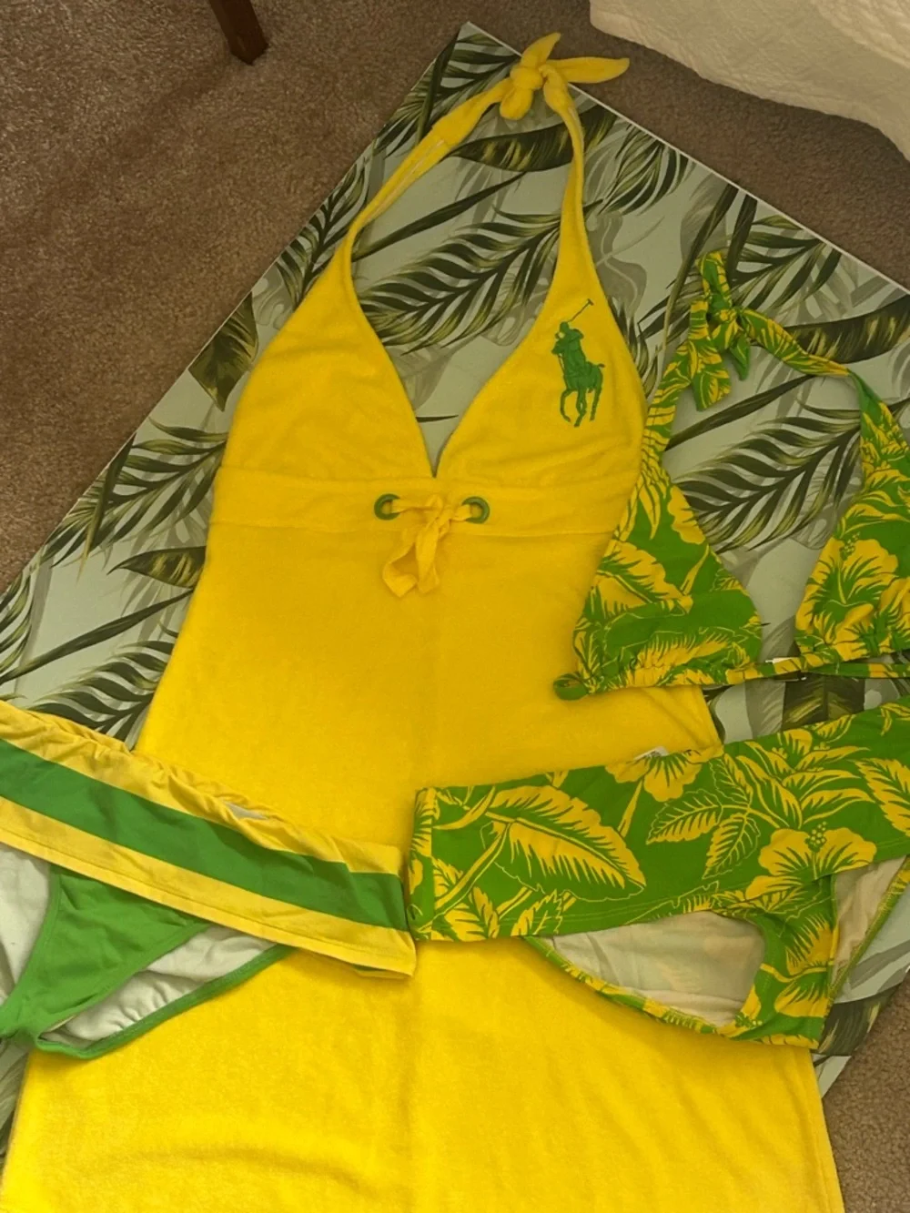 Ralph Lauren Yellow Halter Tie-Front Dress with Green Pony - Picture 2 of 5
